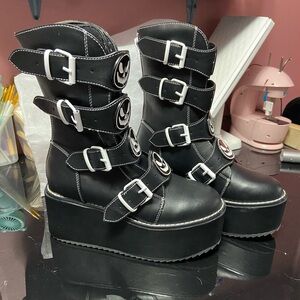 Black Platform Buckle Boots